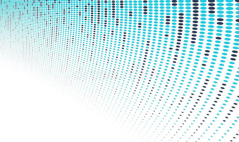 Blue dots in 3D perspective vector abstract background, multimedia internet information theme, wave stream of science technology stock illustration