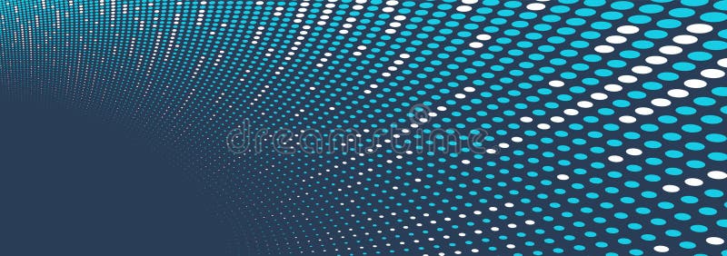Blue dots in 3D perspective vector abstract background, multimedia internet information theme, wave stream of science technology royalty free illustration