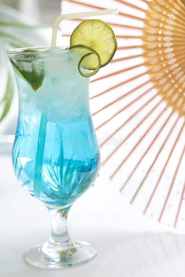 Blue drink cocktail with ice