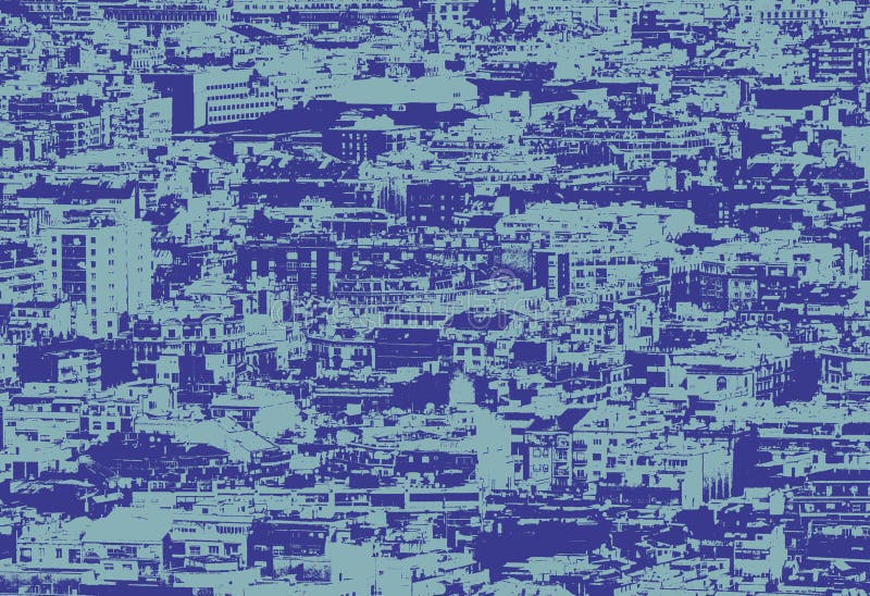 Blue duotone processed photograph of a panoramic aerial urban landscape of showing residential and business districts with. A blue duotone processed photograph stock photo Blue duotone processed photograph of a panoramic aerial urban landscape of showing residential and business districts with. A blue duotone processed photograph stock photo