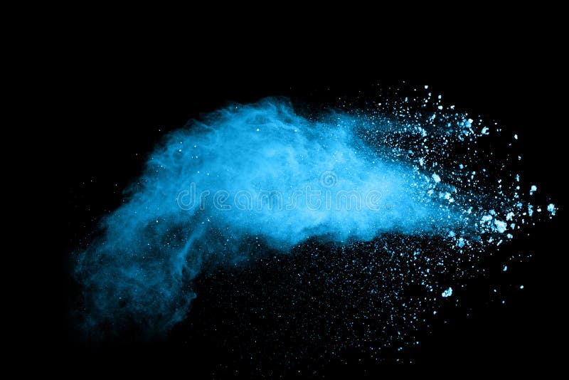 Blue Dust Explosion on Black Background. Freeze Motion of Color Powder