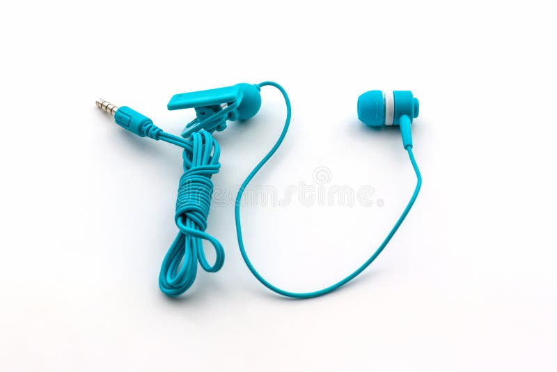 Blue earphones on white background. Blue earphones on white background.