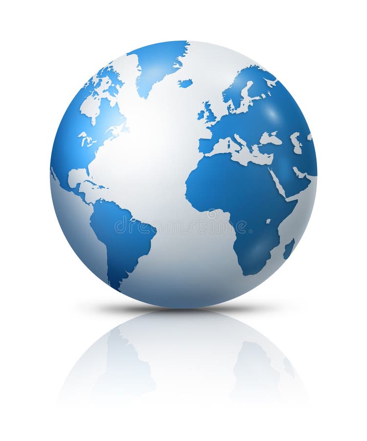 Blue Earth Globe Isolated on White Background Stock Illustration