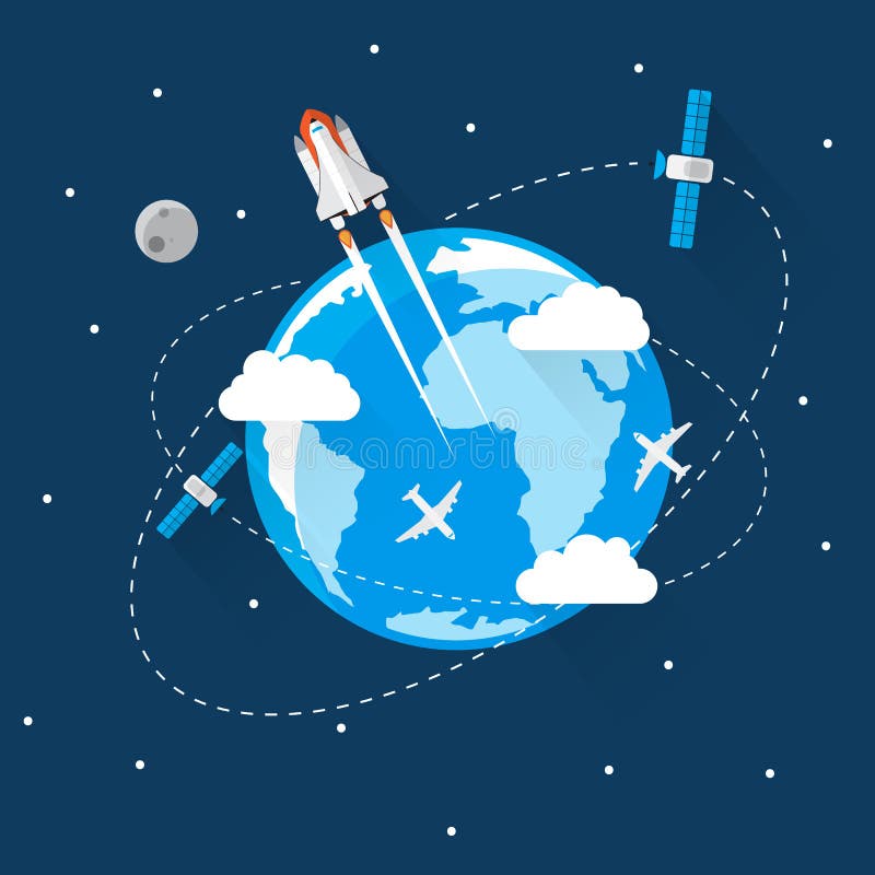 Blue Earth in Space Modern Flat Design Stock Vector Illustration of