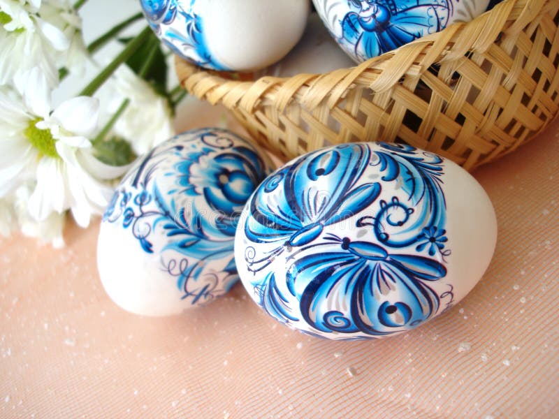 Blue easter eggs and basket