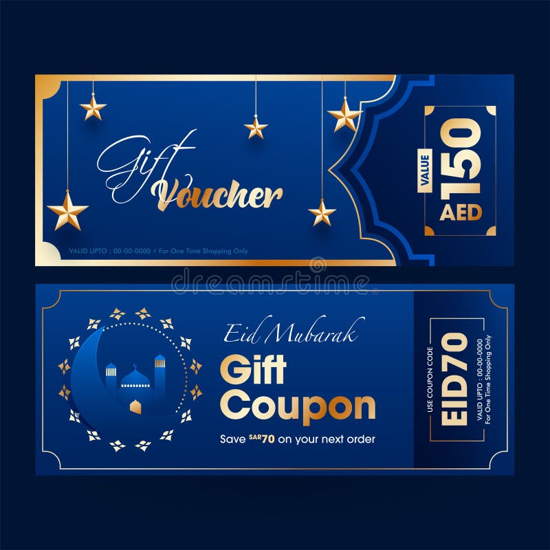 Eid Mubarak Gift Coupon or Voucher Front and Back Design with