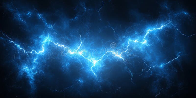 Blue Electric Energy Charge and Lightning, Thunder In The Dark Night Sky, Stormy Background stock illustration
