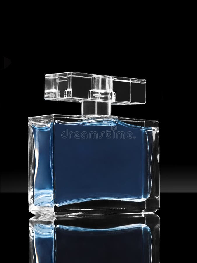 Blue Elegant Perfume Bottle in Black Background Stock Image - Image of