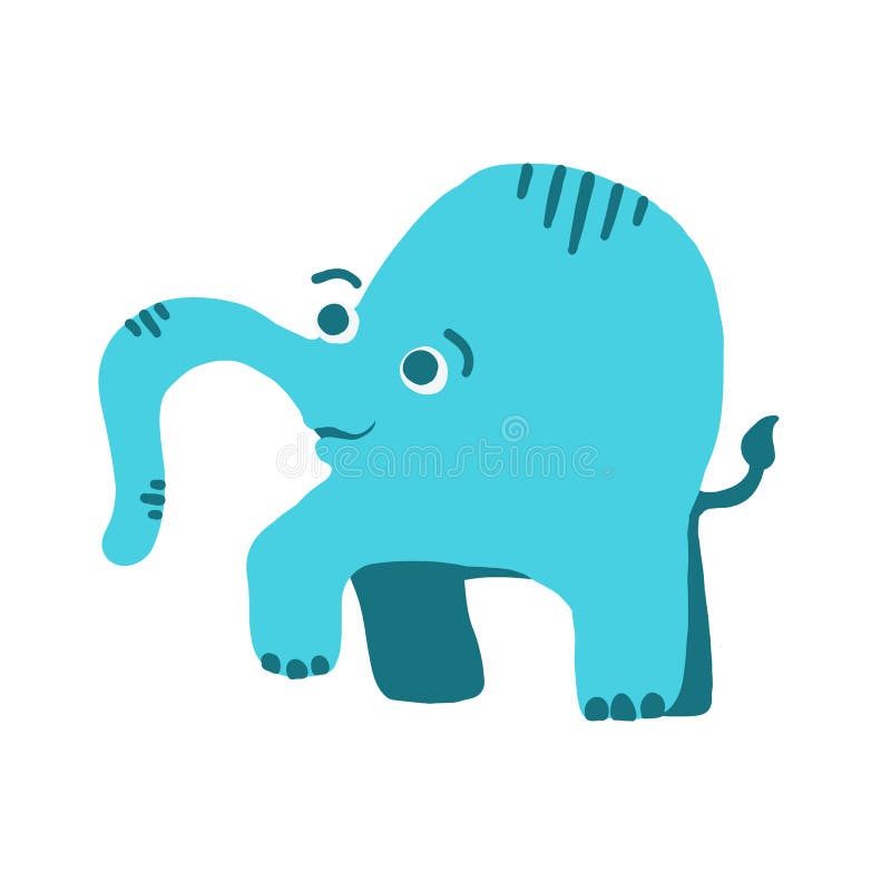 Blue Elephant in Cartoon Flat Style Stock Vector Illustration of