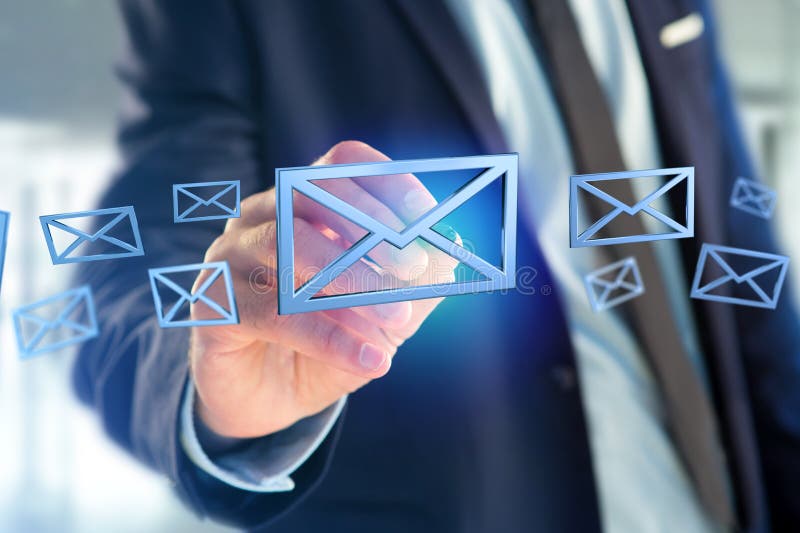 View of Blue Email symbol displayed on a color background - 3D rendering