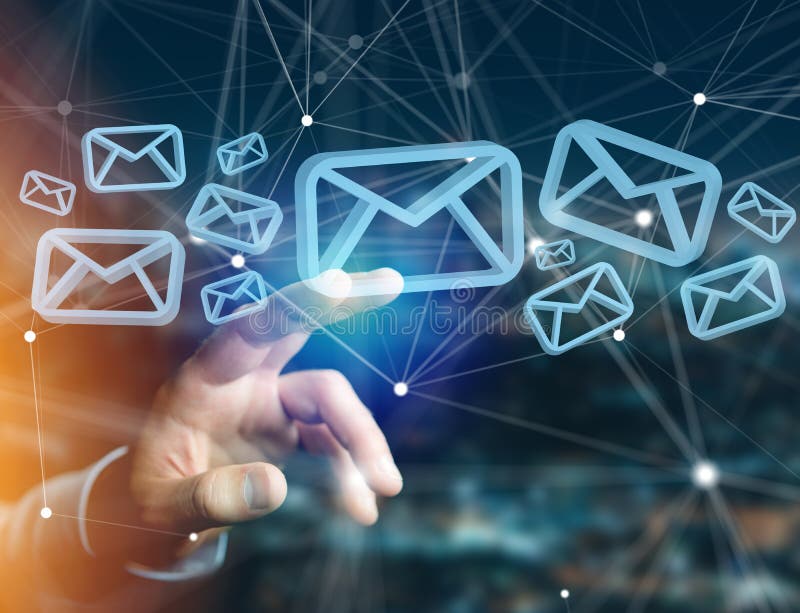 Blue Email symbol displayed on a futuristic interface - Message stock photos