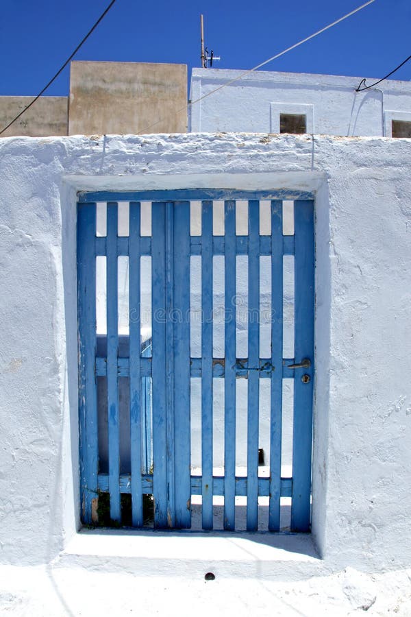Blue Entrance Gate in Santorini, Greece Stock Photo - Image of house