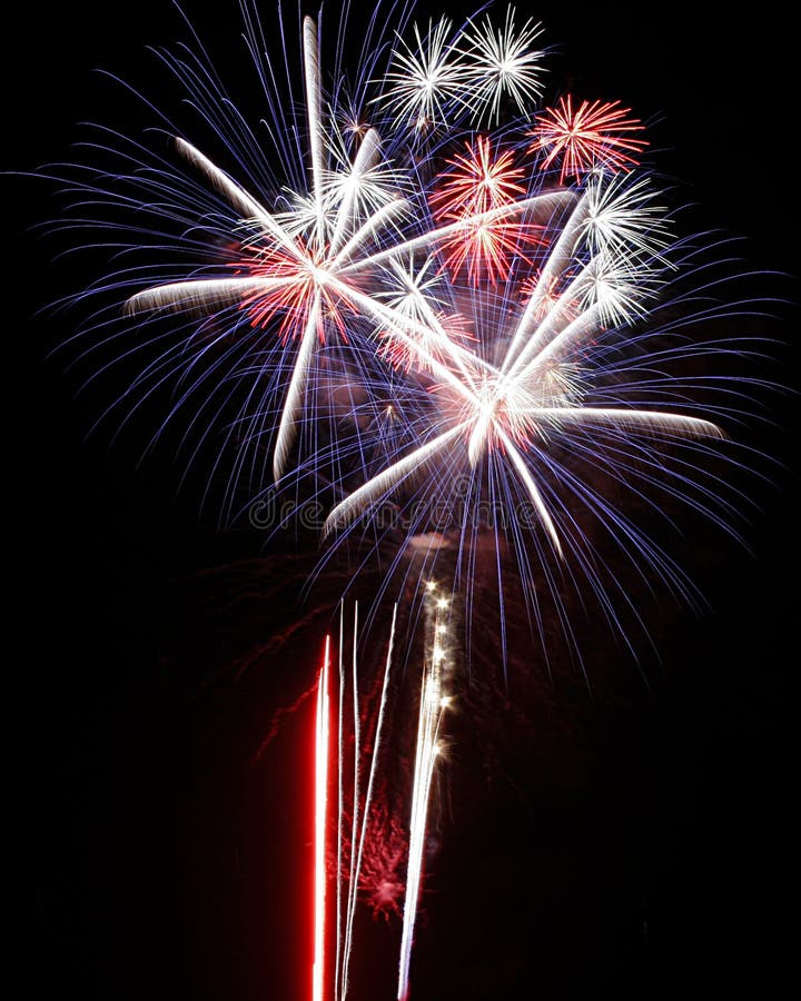 Blue explosions fireworks lights red white στοκ εικόνες