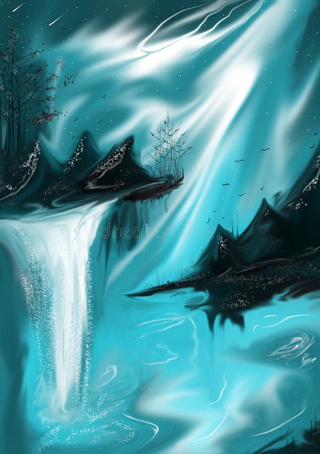 Blue Fantasy Waterfall Wallpaper. Blue Fantasy and Mountain Illustration. Stock Illustration - Illustration of blue, mountain: 183390395 Blue Fantasy Waterfall Wallpaper. Blue Fantasy and Mountain Illustration. Stock Illustration - Illustration of blue, mountain: 183390395