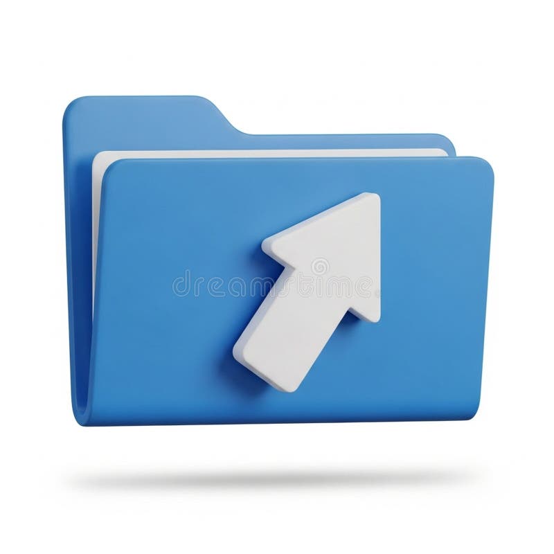 Blue file folder icon featuring a white upward-pointing arrow on its front. The folder is vector illustration