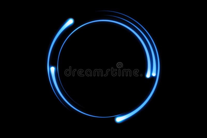 Blue fire comet light flying in circle. Shining lights in motion with particles on black sky. Ring of fire, abstract background stock illustration
