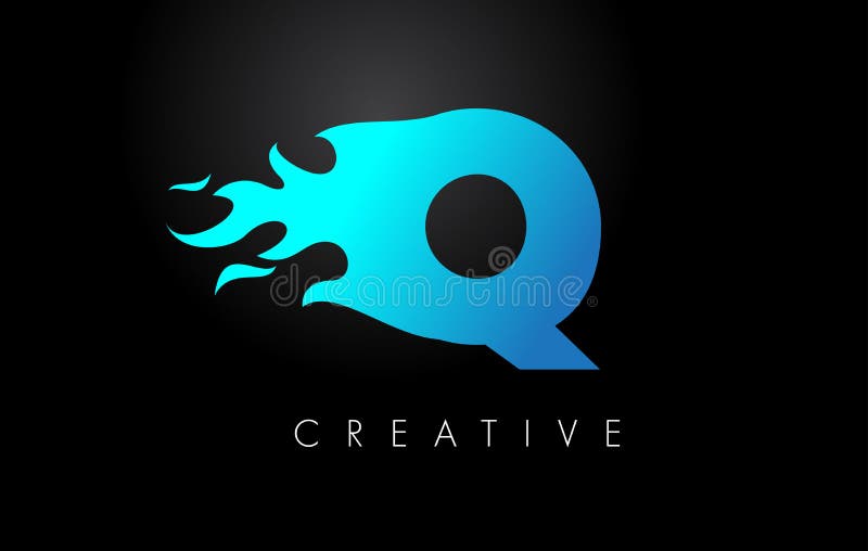 Blue Fire Blue Q Letter Flame Logo Design. Fire Logo Lettering Concept
