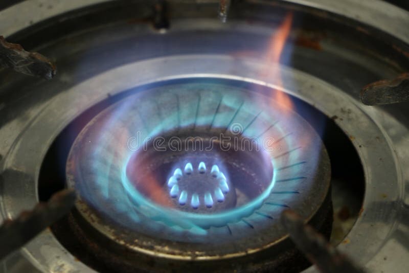 The Blue Fire Rising from the Head of the Gas Stove Stock Image Image