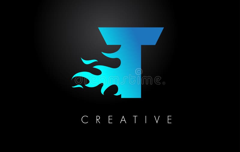 Blue Fire Blue T Letter Flame Logo Design. Fire Logo Lettering Concept