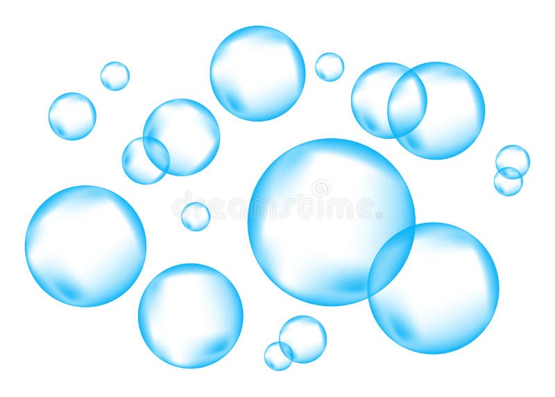 Blue fizzing air bubbles on transparent background.