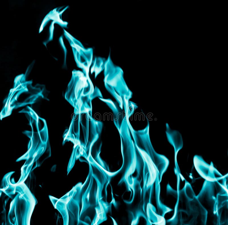 Blue Flame Fire on Black Background Stock Image Image of hell