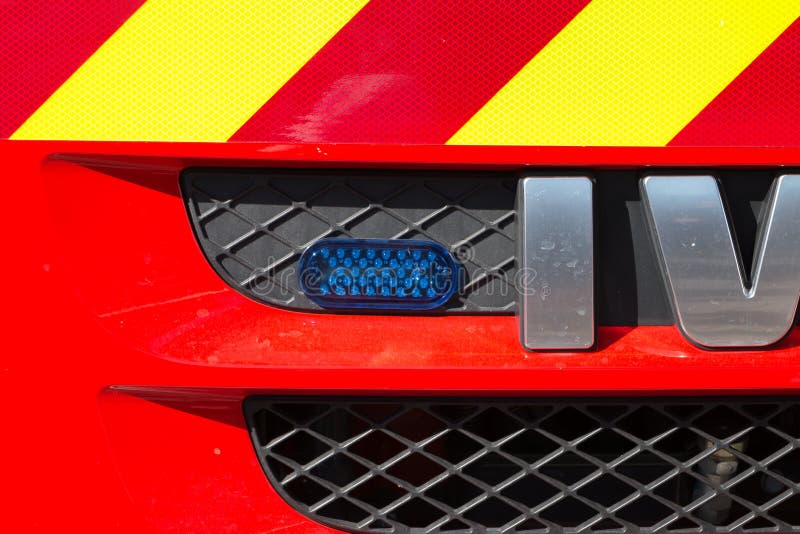 Blue flash light in the front of a fire truck royalty free stock images Blue flash light in the front of a fire truck royalty free stock images