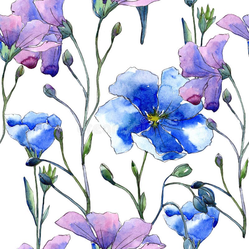 Blue Flax Flower. Floral Botanical Flower.Seamless Background Pattern ...