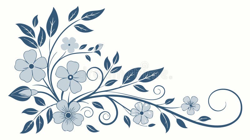 Blue Floral Corner, Subtle Abstract Elements, vector design Generative AI stock illustration