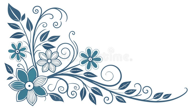 Blue Floral Corner, Subtle Abstract Elements, vector design Generative AI stock illustration