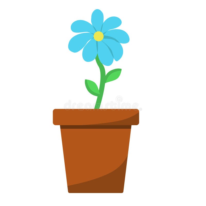 Blue Flower in a Flower Pot on a White Background Stock Vector ...