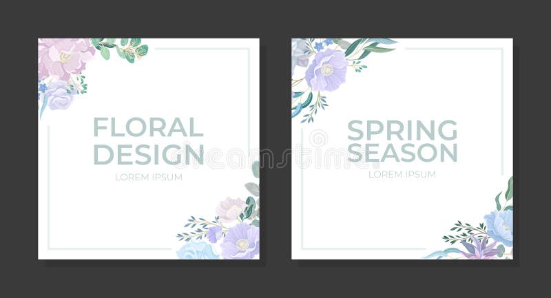 Blue Flowers Spring Season Design with Blooming Flora Composition Vector Template royalty free illustration