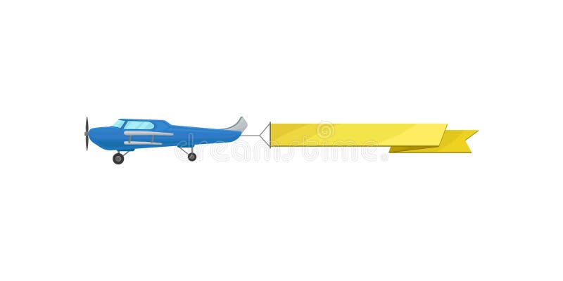 Blue flying plane with yellow horizontal advertising banner vector Illustration on a white background vector illustration Blue flying plane with yellow horizontal advertising banner vector Illustration on a white background vector illustration