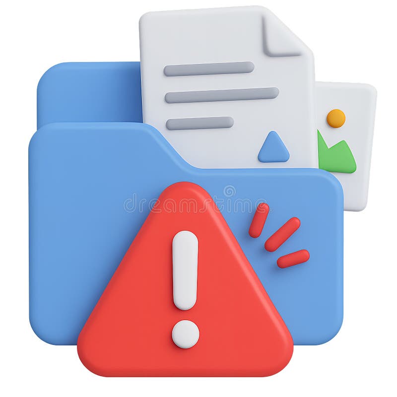 Blue Folder with Documents and Red Warning Triangle stock illustration