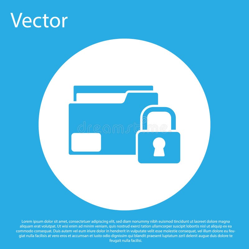 Blue Folder and lock icon isolated on blue background. Closed folder and padlock. Security, safety, protection concept stock illustration