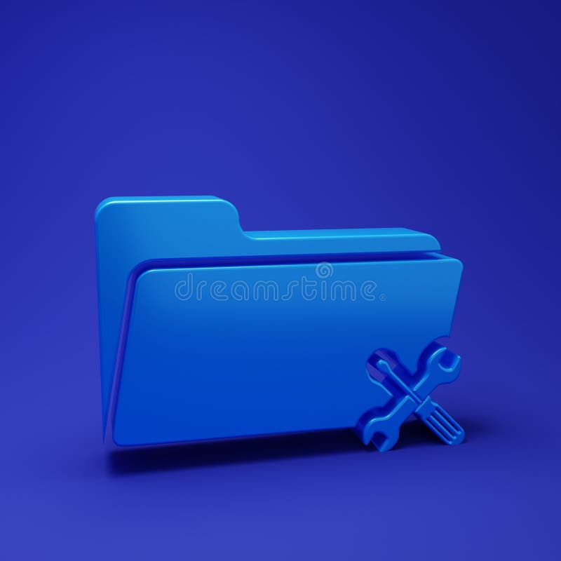 Blue Folder with screwdriver and wrench icon isolated on blue background. Adjusting, service, setting, maintenance vector illustration