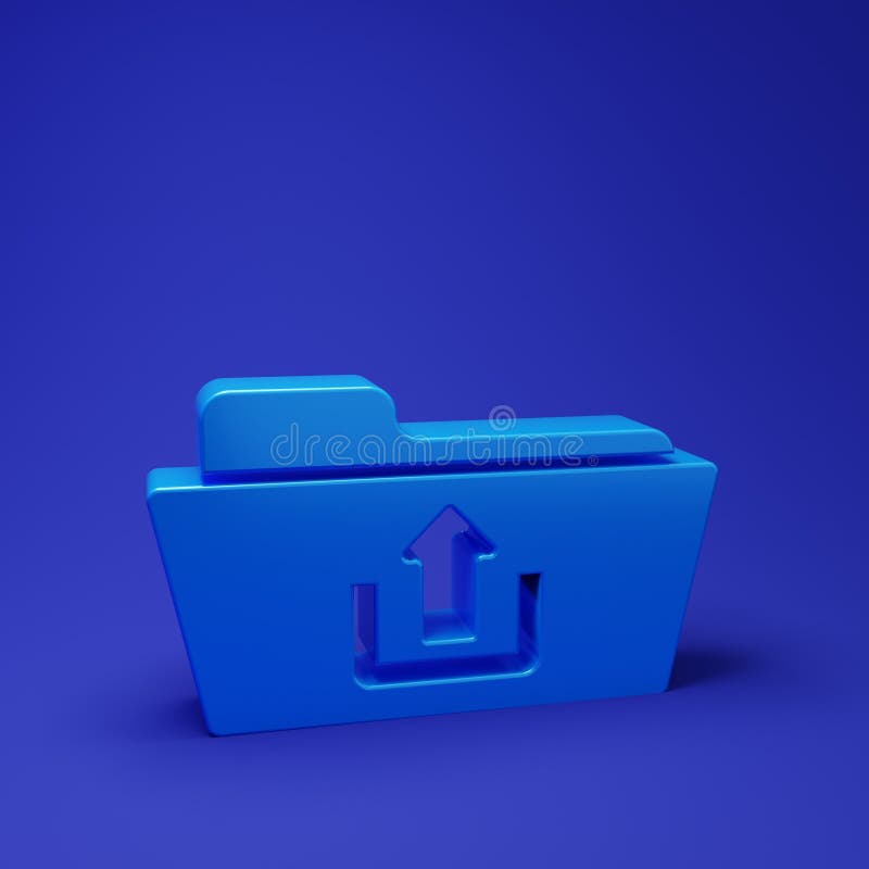 Blue Folder upload icon isolated on blue background. Minimalism concept. 3D render illustration stock illustration