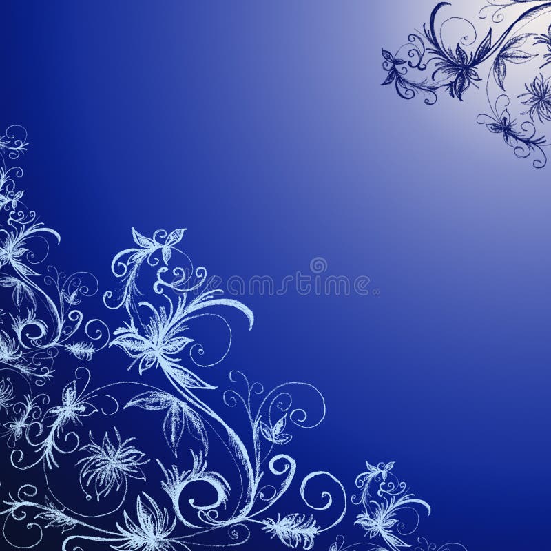 Blue gradient background with foliage in corners. Blue gradient background with foliage in corners