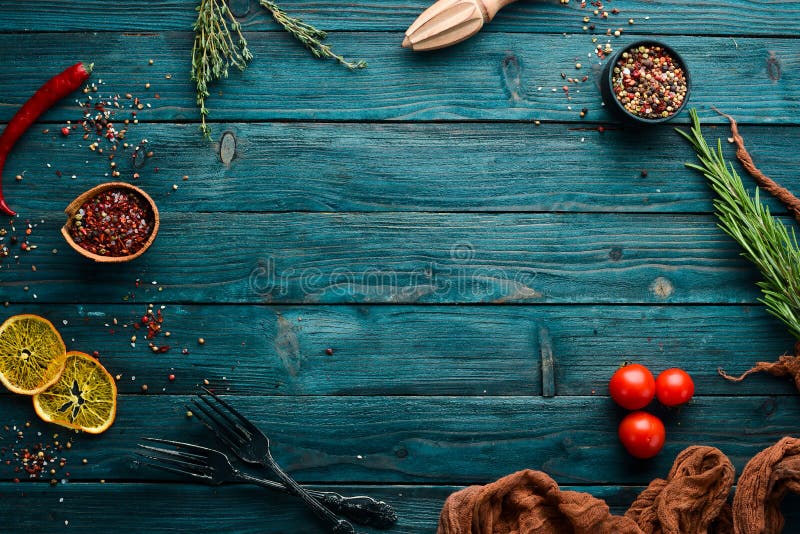 Blue Food Background Cooking Ingredients Stock Image Image Of Green