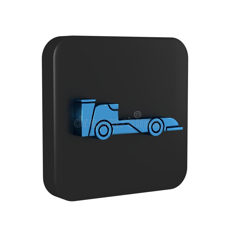 Blue Formula race car icon isolated on transparent background. Black square button. vector illustration