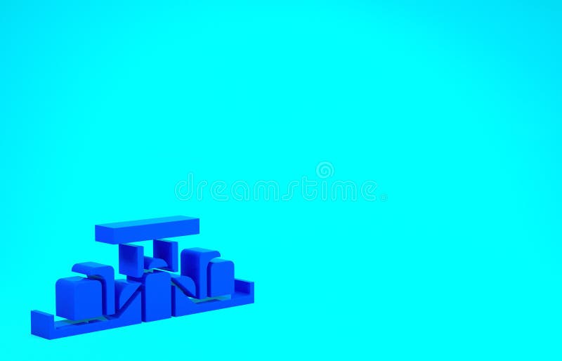 Blue Formula 1 racing car icon isolated on blue background. Minimalism concept. 3d illustration 3D render stock illustration
