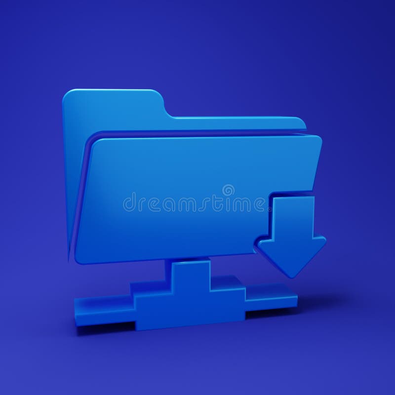 Blue FTP folder download icon isolated on blue background. Software update, transfer protocol, router, teamwork tool royalty free illustration