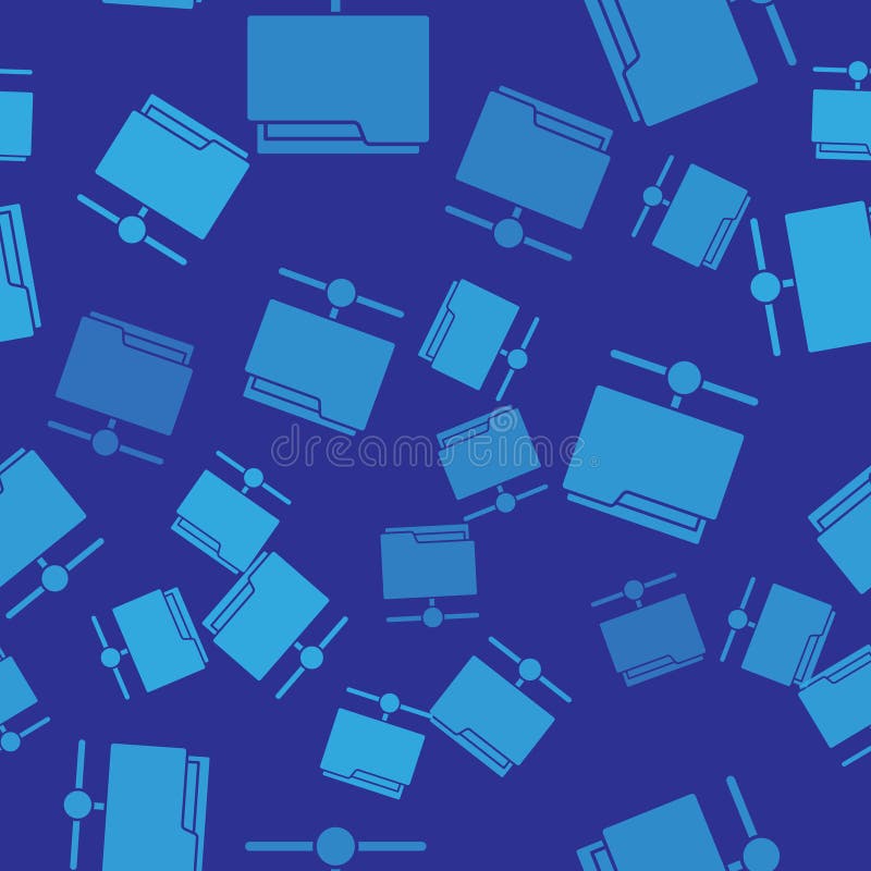 Blue FTP folder icon isolated seamless pattern on blue background. Software update, transfer protocol, router, teamwork tool management, copy process, info. Vector.
