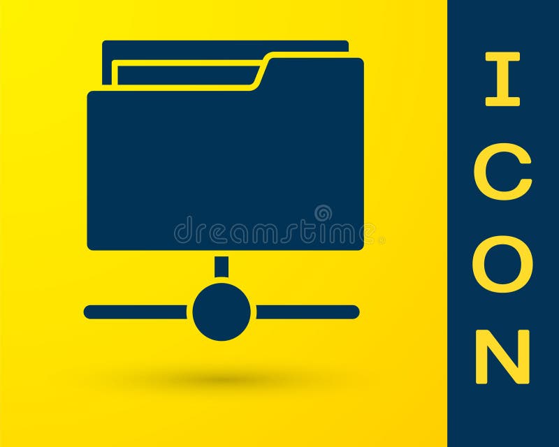Blue FTP folder icon isolated on yellow background. Software update, transfer protocol, router, teamwork tool management stock illustration