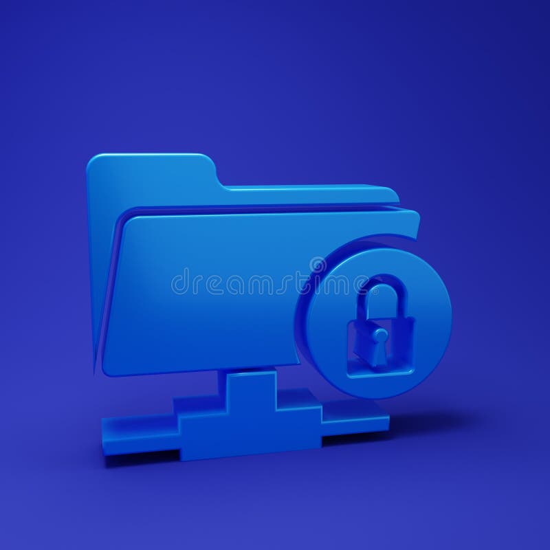 Blue FTP folder and lock icon isolated on blue background. Concept of software update, ftp transfer protocol. Security royalty free illustration