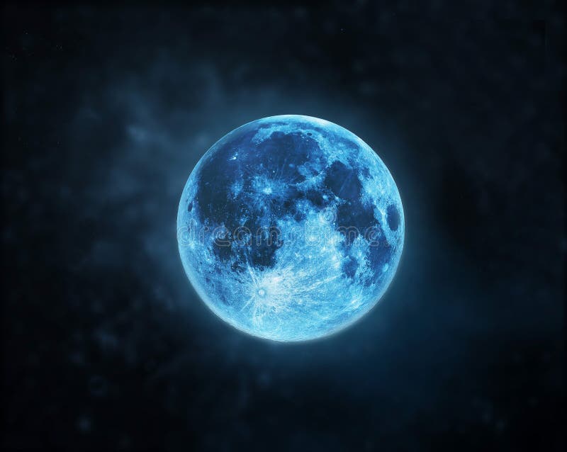Blue full moon atmosphere at dark night sky background