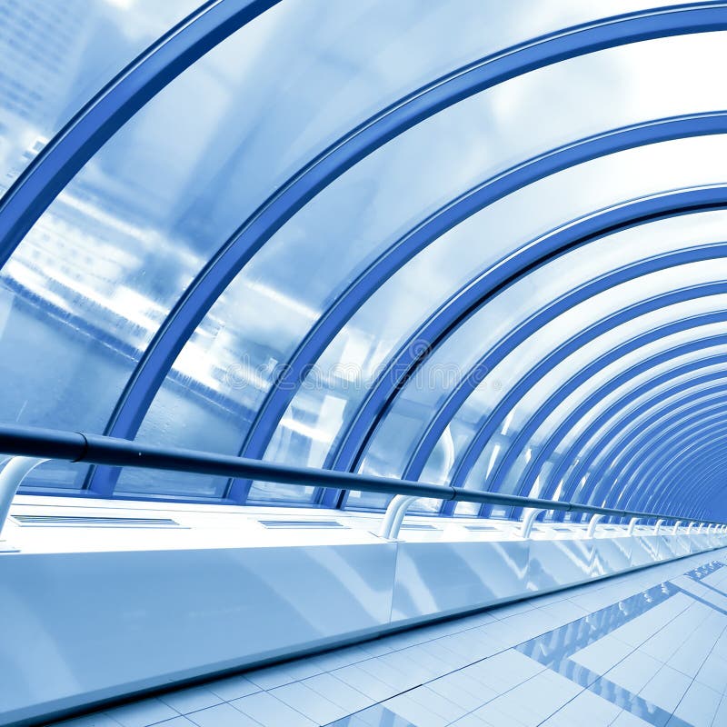 Blue futuristic corridor stock photos