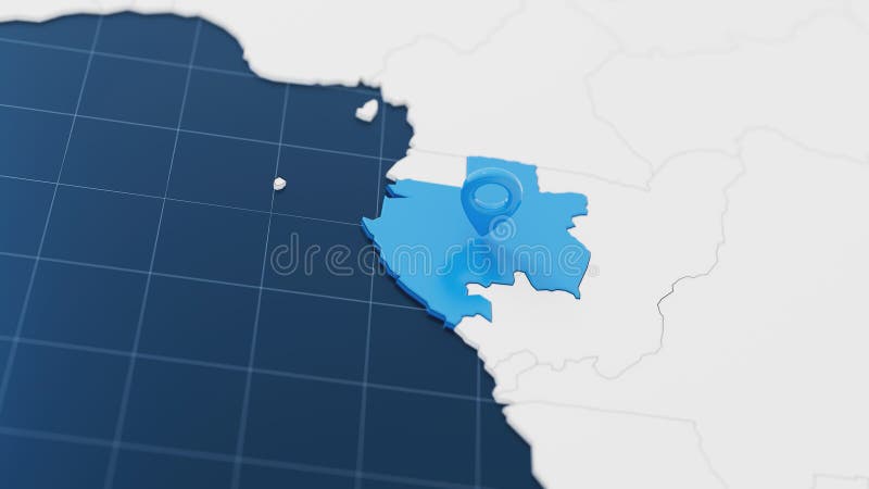 Blue Gabon 3d map with pointer pin surrounded with other countries in white. Political map with borders. 3d render vector illustration