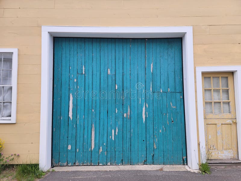 Blue Garage Door with Chipped and Peeling Paint Stock Image Image of