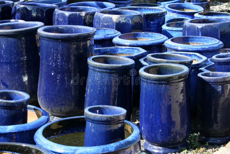 Blue garden pots stock image. Image of pots, containers - 2288935