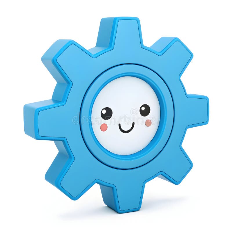 A blue gear icon represents settings, configuration stock illustration